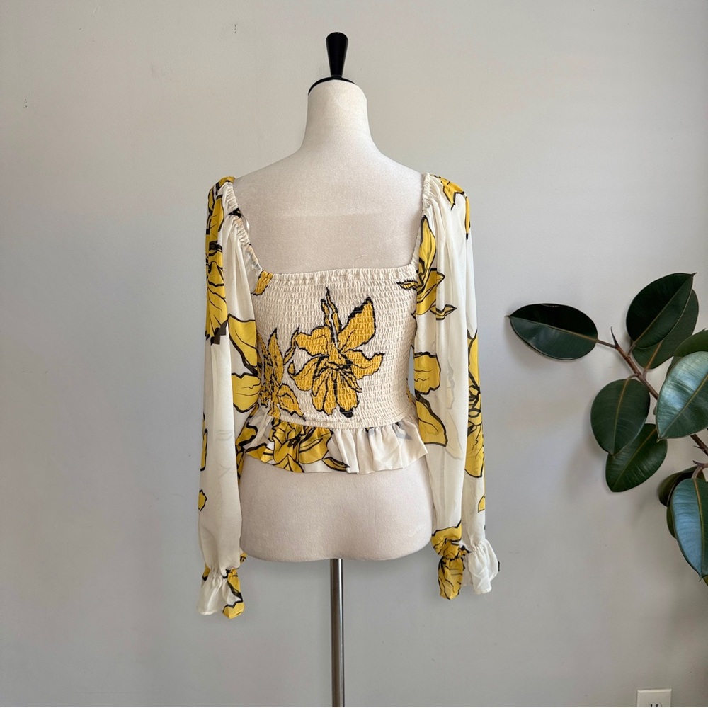 Anthropologie Hutch Floral Smocked Puff Sleeve Chiffon Top - Picture 9 of 10